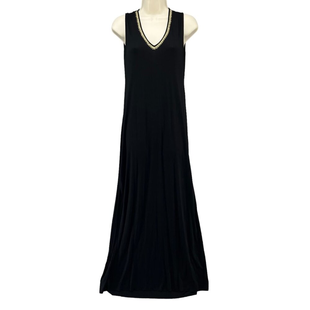 MT Moroccan Touch Robe Shams Maxi Dress Black Sleeveless V Neck Pullover Sz S